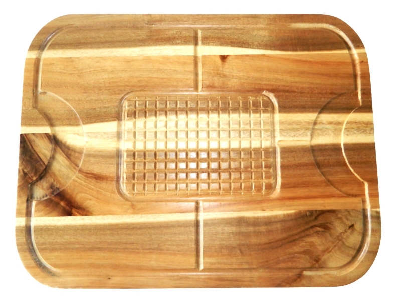Handcrafted Acacia Wood Carving Board with Built-in Meat Gripper